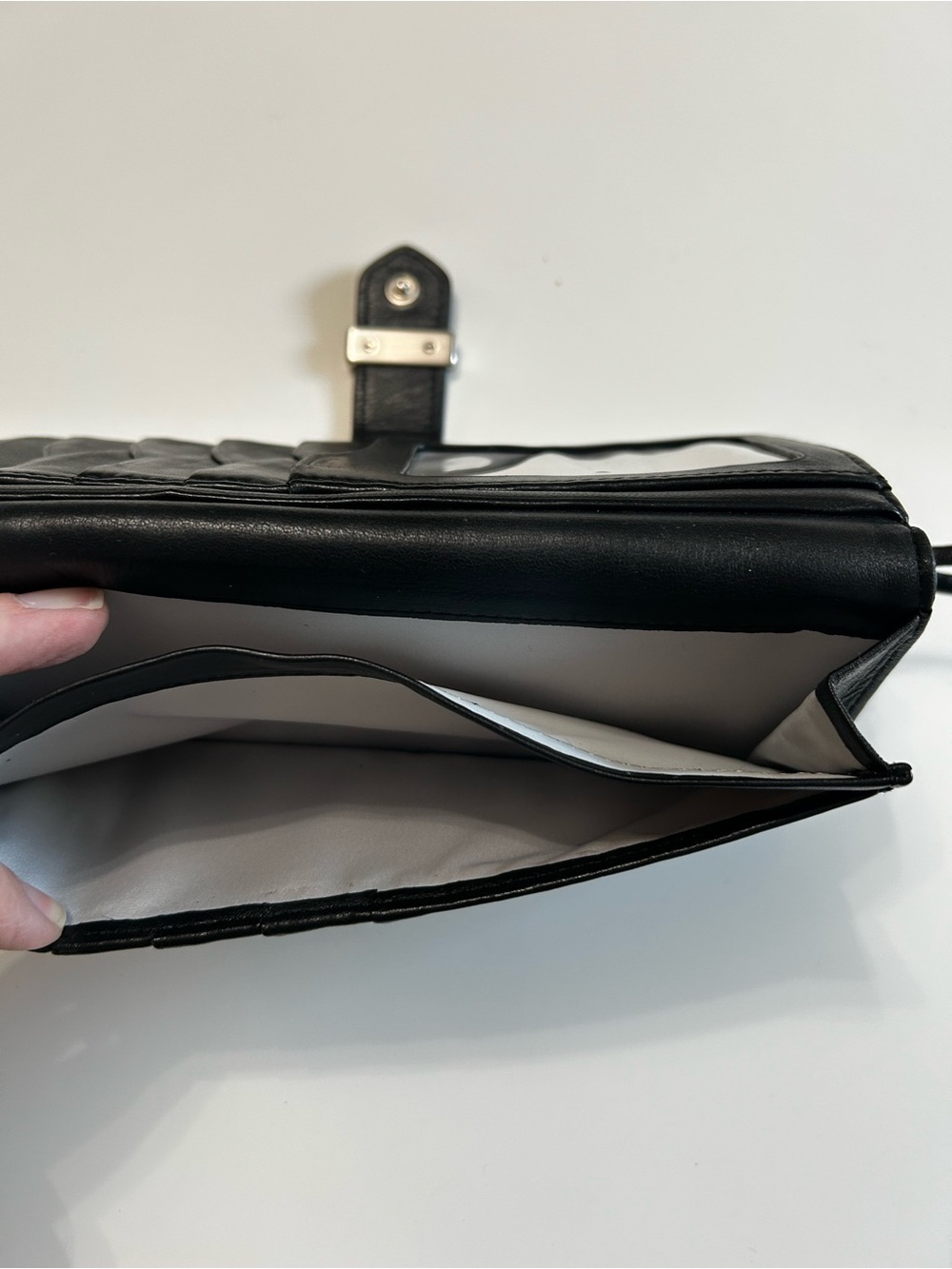 Cole Haan Black Pebbled Leather Zip Wallet with Snap Strap - Picture 5 of 6